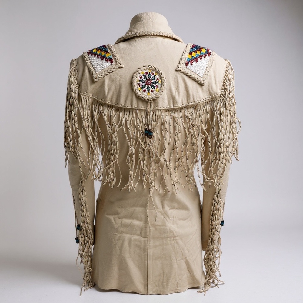 Vintage 70s/80s Arturo Chambers Handcrafted Leather Beaded Fringe Jacket - Picture 2 of 8